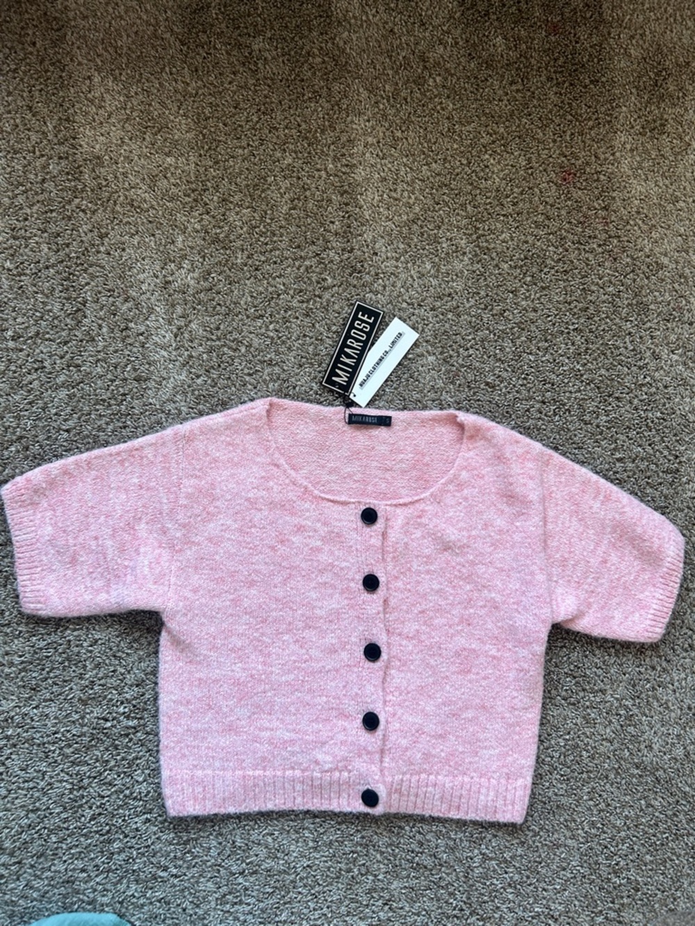 Mikarose Soft Pink Button Front Short Sleeve Cardigan - Picture 1 of 6